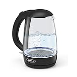 BELLA Hervidor eléctrico de agua, 1,7 l - Tetera portátil inalámbrica de cristal transparente con LED que cambia de color, con función de apagado automático y protección al hervor, color negro