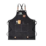 Morwealth Delantal de Barbacoa, Delantal de Lona 68x85cm con Correa Cruzada Ajustable Delantales de Cocina con 3 Bolsillos Delantale para Mujeres Hombres para Jardinería Restaurante Barbacoa