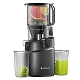 AMZCHEF Extractor de Zumos y Verduras Automático, 135MM Apertura y 1.8L Capacidad Licuadora para Verduras y Frutas Entera, 250W Licuadora Prensado en Frio Lento con Triple Filtro - Negro