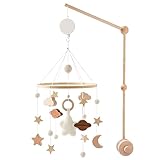 Surakey - Campanas de madera para bebé, diseño de campana de viento con estrella de madera+caja de música+soporte móvil para bebé de madera, suspensión móvil musical para bebé para habitación infantil