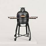 Forest-Grill KAMADO M 16' 4-6 personas, Barbacoa japonesa Carbón de leña con carrito, bandejas, piedra para pizza incluida - tapa de cerámica