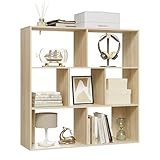 eSituro Librería Madera, Estantería para Libros 3 Niveles, Estante de Almacenamiento Modular para Salón, Oficina, Dormitorio, Estudio, 7 Compartimentos de 2 tamaños, Roble Claro, 100x100x30 cm