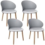 WAFTING Juego de 4 sillas de Comedor, Respaldo Redondeado semirredondo con cojín de Terciopelo holandés, Silla de Cocina, Silla de salón, Silla tapizada, Gray