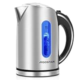 Aigostar King – Hervidor de Agua Eléctrico de Acero Inoxidable, Hervidores Eléctrico con Iluminación Led, 1,7 L, 2200W, Tetera electrica Libre de BPA, Filtro Extraíble, Apagado Automático