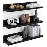 ComfortCove Estante de Pared 39cm, Estantes Flotantes, Estante Montado en la Pared, 3 Estantes Negro Montados con Tornillos, Baldas flotantes, Juego de 3 Estantes para Dormitorio, Cocina