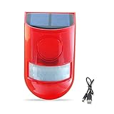ThreeH Luz Solar de Alarma con Detector de Movimiento Mando a Distancia IP65 Luz Solar de Alarma 4 Modos de Trabajo 110dB Sonido Fuerte Luz de Sirena de Seguridad