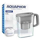 AQUAPHOR Jarra de Filtro de Agua Compact, Ahorra espacio, Liviana, Entra en la puerta del refrigerador, Capacidad 2.4L, 1 Filtro Maxfor+ Incluido I Reduce Cal, Cloro y Microplásticos I Color gris