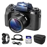 Cámara digital 4K, CCN 64MP cámara de fotos con pantalla táctil de 3,0', 16X zoom digital cámara compacta con función WiFi, con bolsa de cámara, capó, tarjeta TF de 32GB, objetivo único, negro