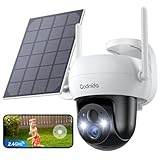 Codnida 2K Cámara Vigilancia WiFi Exterior Batería con Placa Solar,PTZ 360° Cámara Seguridad sin Cable,Detección de Movimiento PIR,Alarma de Luz y Sonido,Visión Nocturna Color,Audio Bidireccional,Q02