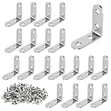 VFANDV Soporte de Esquina 20 piezas, 40x40mm 90 Grados Soporte de ángulo de Acero Inoxidable en Forma de L con 80 Tornillos Escuadras Metalicas para Estanterías Vallas de Madera Sillas Mesas