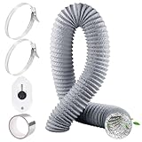 Manguera de Ventilación Flexible Ø150mm 2,5m PVC Tubo Salida de Aire Aluminio con Cinta de Aluminio 50mm x5m y 2 Abrazaderas de Manguera para Secadora Aire Acondicionado Campana Extractora - Gris