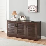 [en.casa] Mueble Zapatero Armario con 6 Compartimentos para 12 Pares de Calzados Puertas de Rejilla Buena Ventilación de MDF 62 x 125 x 36 cm - Efecto Wengué