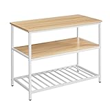 VASAGLE Estante de Cocina con encimera Grande, Estante de microondas de 3 Niveles, Marco de Acero, 60 x 120 x 90 cm, Moderno, fácil instalación, Roble Blanco KKI001W09