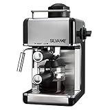 SILVANO Cafetera Espreso de 800 W - Jarra 240 ml con Medidor de Agua - Capacidad de 2 a 4 Tazas - Función Capuchino - Mango Portafiltro - Bandeja Extraíble - Presión 3,5 Bar