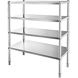VEVOR Estante de Acero Inoxidable 4 Capas, Almacenamiento de Estante con Capacidad de 150 Kg, Estantería de Servicio Pesado Tamaño de 1190 x 469,9 x 1524 mm Ahorro de Espacio para Oficina Cocina