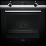 Siemens HQ574AER3 iQ300 Horno empotrado con soporte de vapor, 60 x 60 cm, limpieza por pirólisis, calentamiento rápido, 10 programas automáticos, aire caliente 3D, telescópico extensible extensible