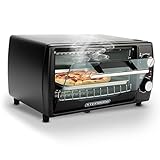 Minihorno de 1000 W, 10 litros, incluye Bandeja de horno y parrilla, Horno para pizza, 90° – 230 °C, Temporizador de 60 min, bandeja para migas plegable, horno pequeño