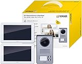Vimar K40936 Kit videoportero para 2 famillas con: 2 videoporteros pantalla táctil, placa de 2 botones, 2 alimentadores, suministrado con estribos de fijación, blanco