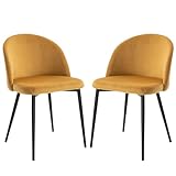 HOMCOM Set de 2 Sillas de Comedor con Asiento y Respaldo Acolchados con Cubierta de Terciopelo Suave y Diseño Moderno Carga 120 kg 49x50x77 cm Camel