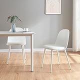 [en.casa] Set de 2 Sillas de Comedor con Respaldo Muy Cómodo Asientos Tapizados máx. 130 kg Juego de 2 Sillas de Salón Polipiel Plástico y Metal 81 x 45 x 52 cm - Blanco