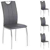 Juego de 4 sillas de comedor Apollo, patas cromadas, revestimiento sintético, gris