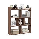 GIANTEX Librería Geométrica con 7 Cubos, Estantería de Almacenamiento de Madera, 80 x 20 x 90 cm, con Kit Antivuelco, Estante de Suelo para Salón, Estudio, Dormitorio (Nogal)