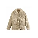 HJGTTTBN Abrigo Chaqueta de otoño de las mujeres, lana de cordero cálida solapa solamente chaquetas gruesas de labias, ropa exterior femenina sólida (Size : L)