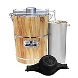 Elite Gourmet EIM916# Máquina eléctrica para hacer helados de 6 cuartos de galón de estilo antiguo, manivela de mano clásica fundida a presión para batir, utiliza helado y sal de roca en minutos, pino