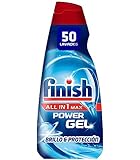 Finish All in 1 Max Power Gel Brillo & Protección Detergente Gel para el Lavavajilla, 50 dosis