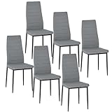 buybyroom - Juego de 6 sillas de comedor o cocina, acolchadas, cómodas, con asiento de tela, respaldo, patas de metal, color gris