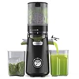 ACOQOOS Extractor de Zumos y Verduras, Licuadora Prensado en Frio para Frutas y Verduras Enteras, Licuadora para Verduras y Frutas con Tubo de Alimentación Ancho de 135 MM y Capacidad de 1,8 L, Negro