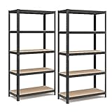 SONGMICS Juego de 2 Estanterías Almacenaje de 5 Niveles, Estantería Metálica, Modular, Garaje, Almacén, Trastero, Cocina, Carga de 875 kg, 40 x 90 x 180 cm, Negro GLR040B02