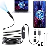 Endoscopio, Endoscopio Camara de Inspeccion con 10m Cable Semirrígido, IP67 Impermeable, USB 3 en 1, Tipo C, 6 Luces LED, para Android, Tablet, Windows PC