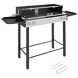 Outsunny Barbacoa de Carbón Barbacoa Portátil 118x32x90 cm con Pincho Giratorio Ajustable en Altura de 3 Niveles Parrilla Plegables y Paravientos para Pícnic Camping Negro