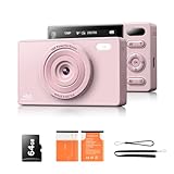 Camara de Fotos Digital con Tarjeta 64GB: 48MP Camara Compacta 16X Zoom 1080P Videocamara Enfoque AutomáTico Vlog Camera Rosa con 2 BateríAs para Principiantes NiñOs Adultos