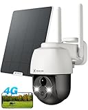 COCOCAM 3G/4G LTE Camara Vigilancia Exterior Solar Sin WiFi con Tarjeta SIM, 2K PTZ Camara Vigilancia Bateria Inalámbrico, Detección Humana PIR, Reconocimiento AI, Nube/TF, IP66, Funciona con Alexa