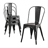 TTATC Juego de 4 Sillas de Comedor de Metal, Aptas para Interior y Exterior, Apilables, para Cocina, Balcón y Restaurante, Negro