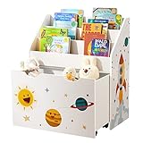 SONGMICS Estantería de Juguetes con 3 Compartimentos, Librería Infantil, Caja de Juguetes Móvil, con Ruedas, Multifuncional, para Habitación de los Niños y Sala de Juegos, Blanco GKR41WT