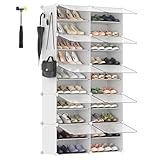SONGMICS Mueble Zapatero Plástico, 10 Compartimentos, Zapatero Modular, Estantería Modular de Plástico, 30 x 40 x 30 cm Cada Cubo, con Puerta, Marco Acero, Panele Plástico, Blanco LPC035W01