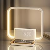 RETEYUNG Lámpara de Cabecera con Cargador Inalámbrico de 10w, 2 Despertadores, Luz de Despertador, 10 Sonidos Relajantes, Lámparas de Cabecera Sunrise Regulables Al Tacto 3 Niveles de Brillo