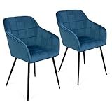 IDMarket – Juego de 2 sillas de comedor, sillas de mesa Mady de terciopelo azul pato