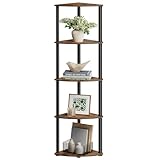 SONGMICS HOME Estantería Esquinera con 5 Niveles, Librería, Montaje Superrápido sin Herramientas, 38,3 x 27 x 139 cm, para Plantas, Decoración, Salón, Dormitorio, Cocina, Marrón Rústico LBC610K01
