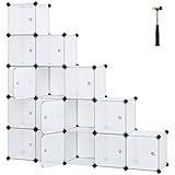 SONGMICS Estantería Modular, Armario Modular de 15 Cubos, Estantería de Plástico con Puertas, para Zapatillas, Ropa, Juguetes, Libros, Fácil de Montar, Blanco LPC44BS