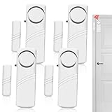 WIYETY Alarma de ventana para puerta, autoadhesiva, 4 unidades, protección contra robos con sensor magnético inalámbrico de 90 dB, sistema de alarma inalámbrico para seguridad en el hogar,