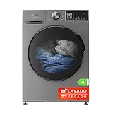 EVVO Lavadora secadora 10 kg + 7 kg, Vapor, Motor Inverter, Lavado y Secado en 1 Hora, Tambor ePROTECT, Smart LOAD, 1400 rpm, Clase energética A, Carga Frontal, Nova (10/7kg, Inox)