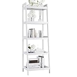 vovala Estantería, Estantería de Escalera de 5 Niveles con Marco de bambú, Estante de Plantas de exhibición Estrecho Alto e Independiente para Sala de Estar, Cocina, Dormitorio, balcón, Blanco