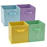 EZOWARE Caja de Almacenaje con 4 pcs, Set de 4 Cajas de juguetes, Caja de Tela para Almacenaje, 26,7 x 26,7 x 28 cm (Colores variados)