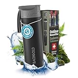 Bachgold® Botella filtro purificador para exterior [650ml] capacidad de filtrado 1500 L I Elimina el 99,99% de las bacterias y filtra virus, partículas y metales pesados I Para situaciones críticas