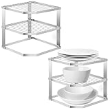 Lonian Organizador de estante esquinero de 3 niveles para mostrador y gabinete, paquete de 2 estantes organizadores de encimera de cocina y armario, organizador de despensa de metal y estante de