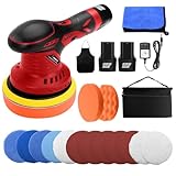 Daakro Pulidora roja con 2 baterías y cargadores de 3000 mAh, juego de máquinas de pulido para coche, 6 velocidades, máquina de cera pulidora de batería de coche, placa de pulido de 145 mm, 17